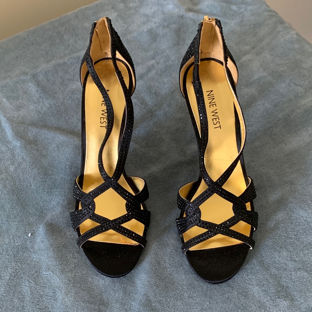 Nine West Glittery Black Strappy Heels